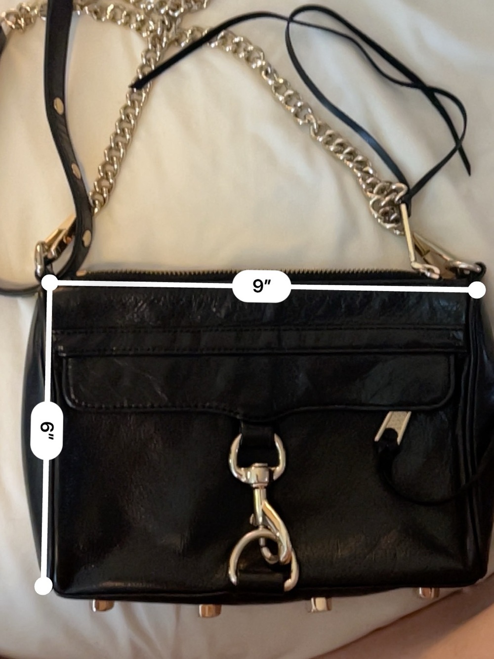 Rebecca Minkoff Black Leather Crossbody with Silver Chain Trim